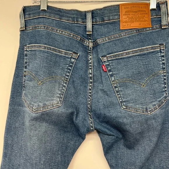 Levi's Premium 512 Ripped Jeans Men's Size W32 Blue Denim Slim Tapered Mid Rise - Picture 5 of 14